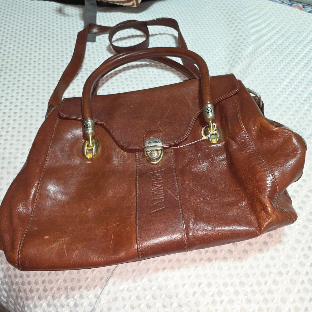 VINTAGE VALENTINA LEATHER SATCHEL BAG WITH CROSSBODY STRAP